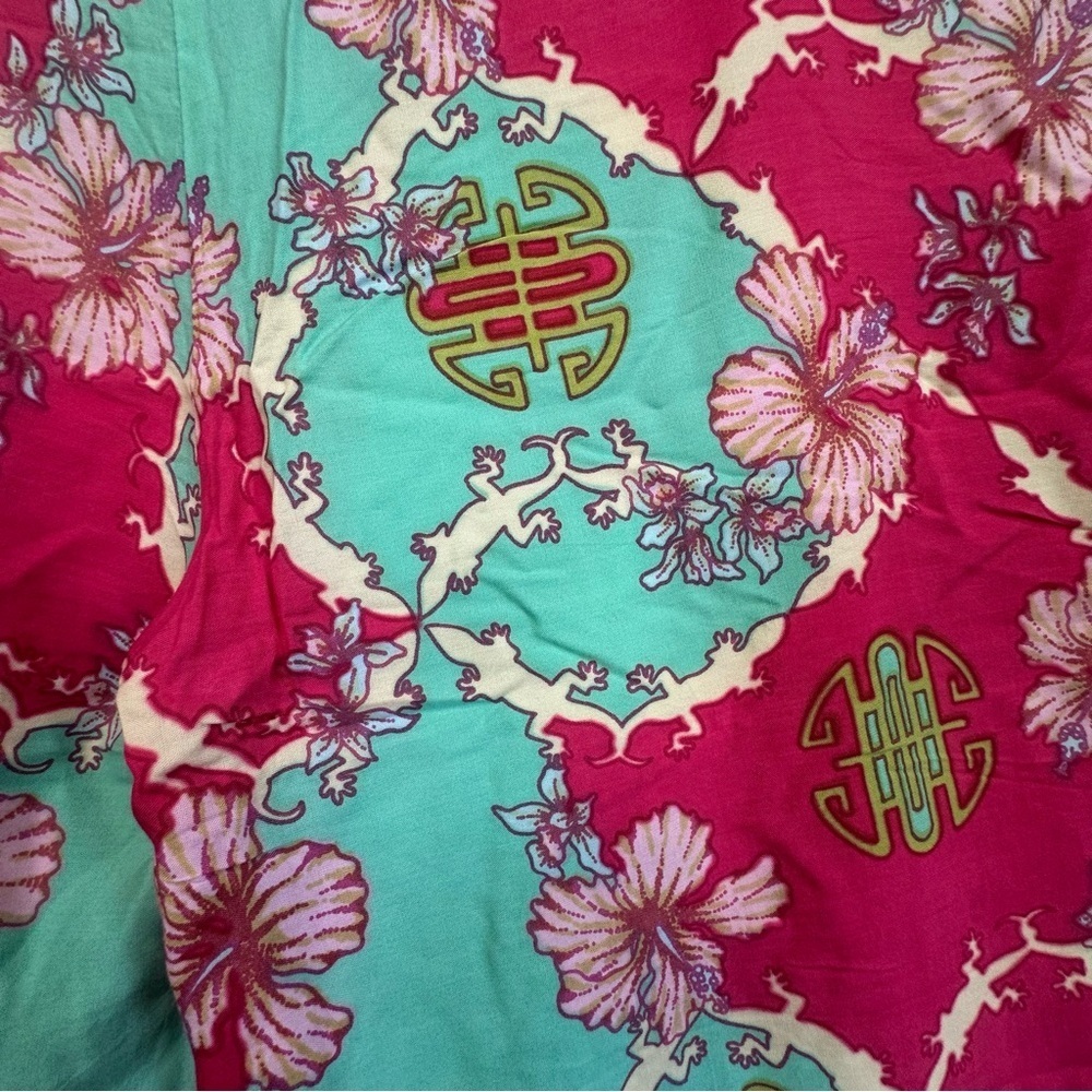 Vintage Rainbow Jo Tropical Floral Pink & Mint Pants Sz L Beaded Button Hawaiian - Picture 9 of 15
